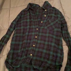 green and black button up flannel